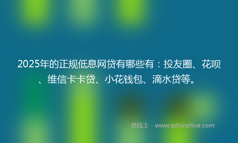 2025年的正规低息网贷有哪些有：投友圈、花呗、维信卡卡贷、小花钱包、滴水贷等。