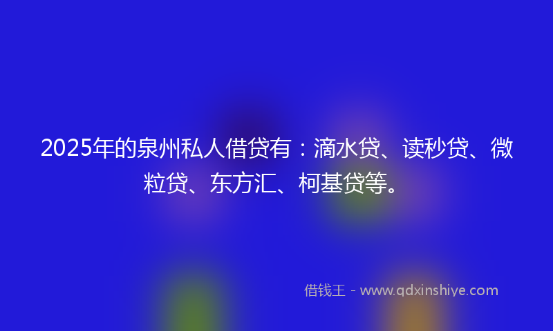 2025年的泉州私人借贷有：滴水贷、读秒贷、微粒贷、东方汇、柯基贷等。