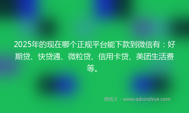 2025年的现在哪个正规平台能下款到微信有：好期贷、快贷通、微粒贷、信用卡贷、美团生活费等。