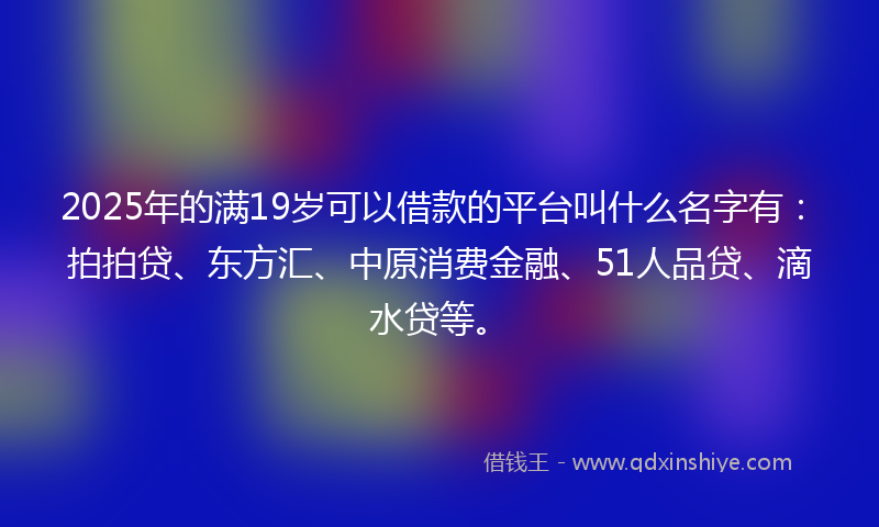 2025年的满19岁可以借款的平台叫什么名字有：拍拍贷、东方汇、中原消费金融、51人品贷、滴水贷等。