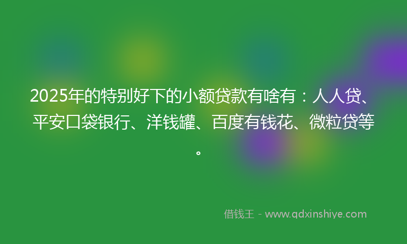 2025年的特别好下的小额贷款有啥有：人人贷、平安口袋银行、洋钱罐、百度有钱花、微粒贷等。