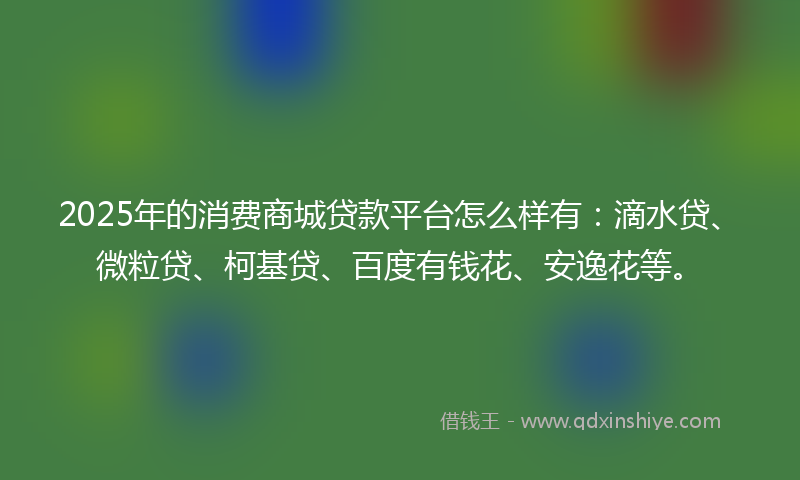 2025年的消费商城贷款平台怎么样有：滴水贷、微粒贷、柯基贷、百度有钱花、安逸花等。