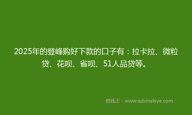 2025年的登峰购好下款的口子有：拉卡拉、微粒贷、花呗、省呗、51人品贷等。