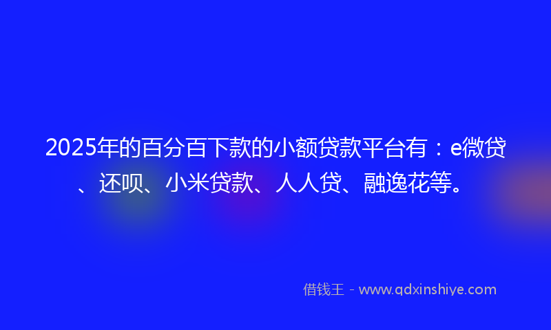 2025年的百分百下款的小额贷款平台有:e微贷、还呗、小米贷款、人人贷、融逸花等。