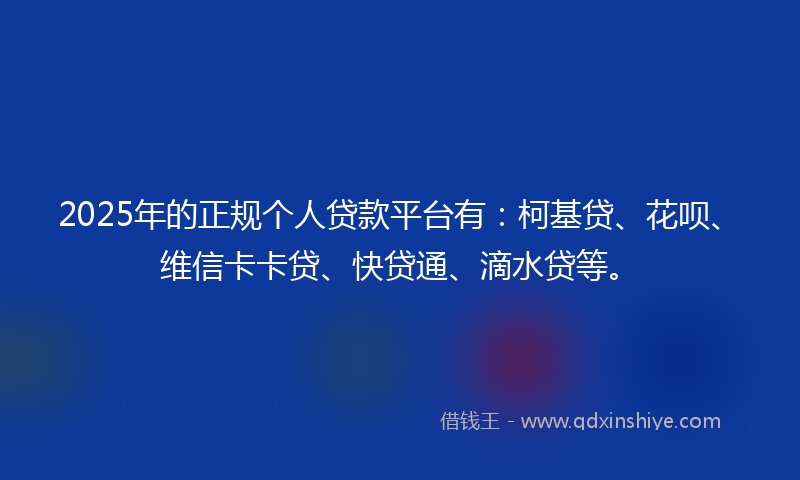 2025年的正规个人贷款平台有：柯基贷、花呗、维信卡卡贷、快贷通、滴水贷等。