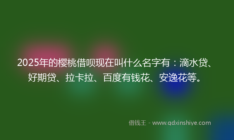 2025年的樱桃借呗现在叫什么名字有：滴水贷、好期贷、拉卡拉、百度有钱花、安逸花等。