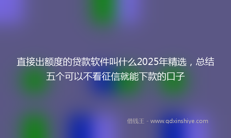 直接出额度的贷款软件叫什么2025年精选，总结五个可以不看征信就能下款的口子