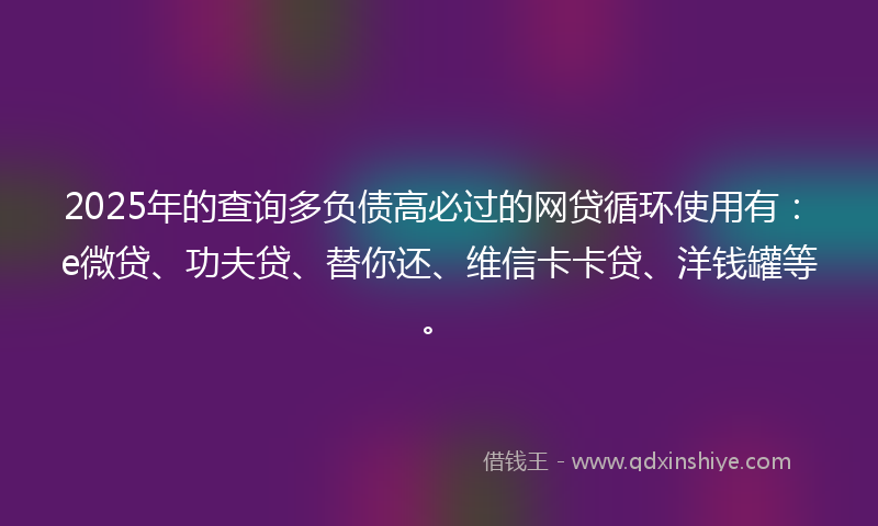 2025年的查询多负债高必过的网贷循环使用有：e微贷、功夫贷、替你还、维信卡卡贷、洋钱罐等。