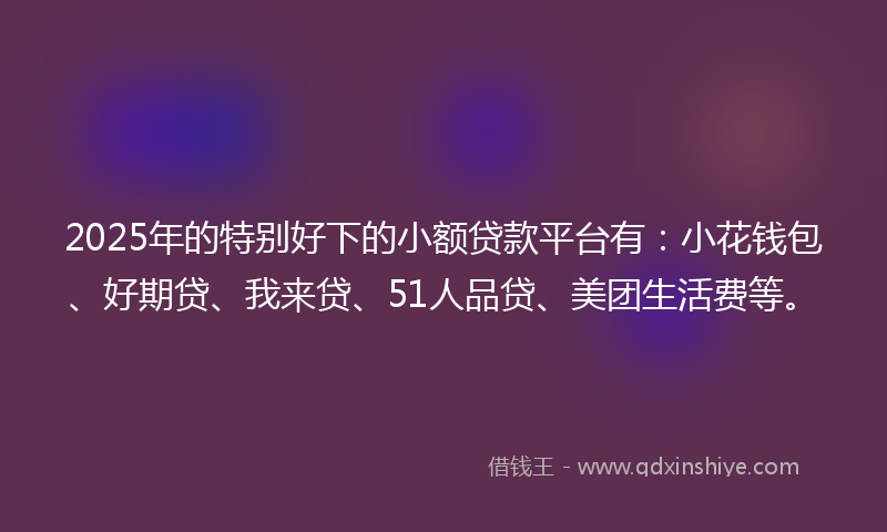 2025年的特别好下的小额贷款平台有：小花钱包、好期贷、我来贷、51人品贷、美团生活费等。