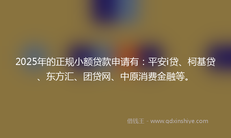 2025年的正规小额贷款申请有：平安i贷、柯基贷、东方汇、团贷网、中原消费金融等。