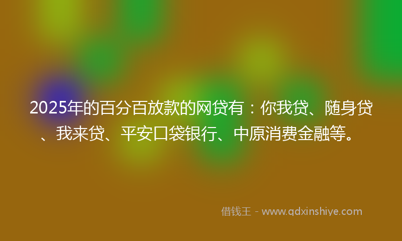 2025年的百分百放款的网贷有：你我贷、随身贷、我来贷、平安口袋银行、中原消费金融等。
