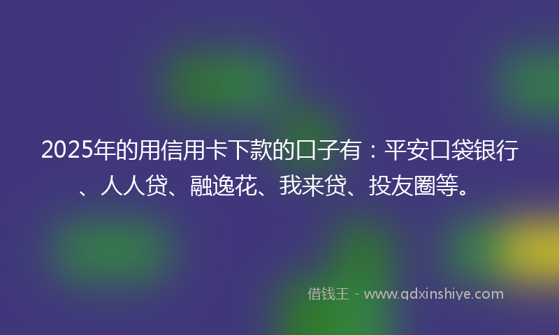 2025年的用信用卡下款的口子有：平安口袋银行、人人贷、融逸花、我来贷、投友圈等。