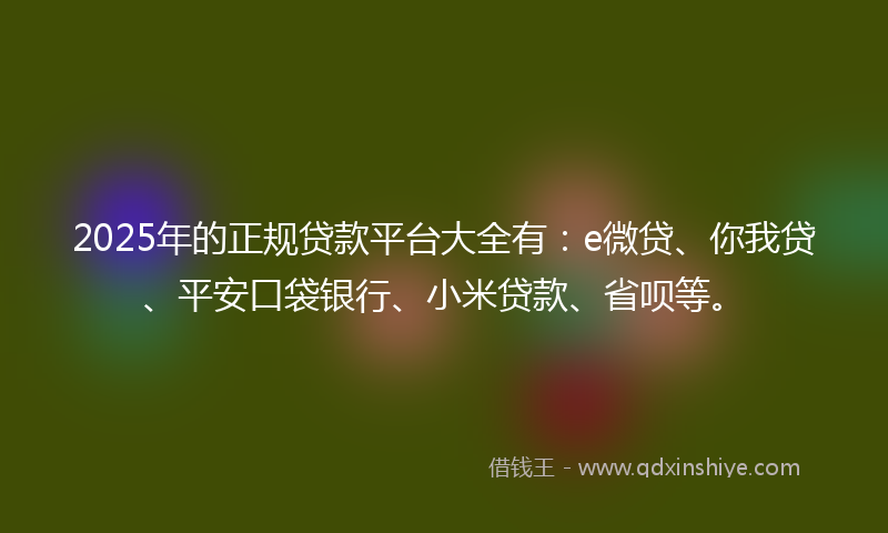 2025年的正规贷款平台大全有：e微贷、你我贷、平安口袋银行、小米贷款、省呗等。