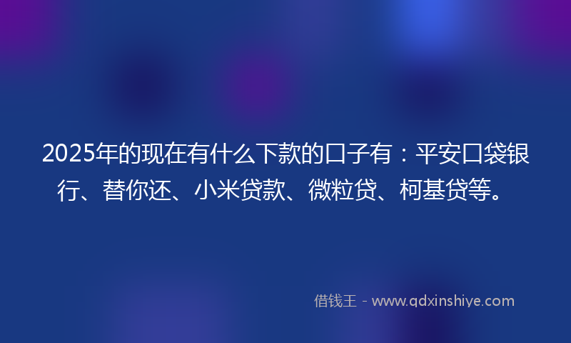 2025年的现在有什么下款的口子有：平安口袋银行、替你还、小米贷款、微粒贷、柯基贷等。