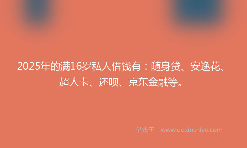2025年的满16岁私人借钱有：随身贷、安逸花、超人卡、还呗、京东金融等。