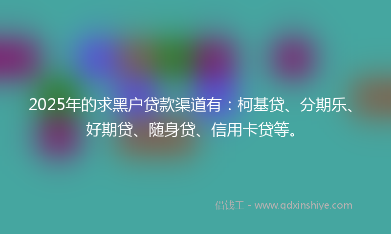 2025年的求黑户贷款渠道有：柯基贷、分期乐、好期贷、随身贷、信用卡贷等。