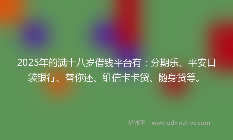 2025年的满十八岁借钱平台有：分期乐、平安口袋银行、替你还、维信卡卡贷、随身贷等。
