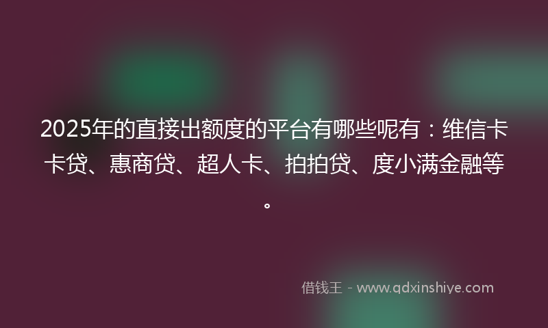 2025年的直接出额度的平台有哪些呢有：维信卡卡贷、惠商贷、超人卡、拍拍贷、度小满金融等。