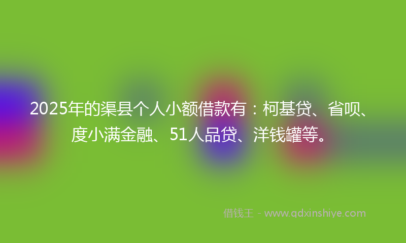 2025年的渠县个人小额借款有：柯基贷、省呗、度小满金融、51人品贷、洋钱罐等。