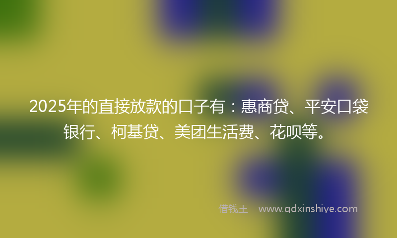 2025年的直接放款的口子有：惠商贷、平安口袋银行、柯基贷、美团生活费、花呗等。