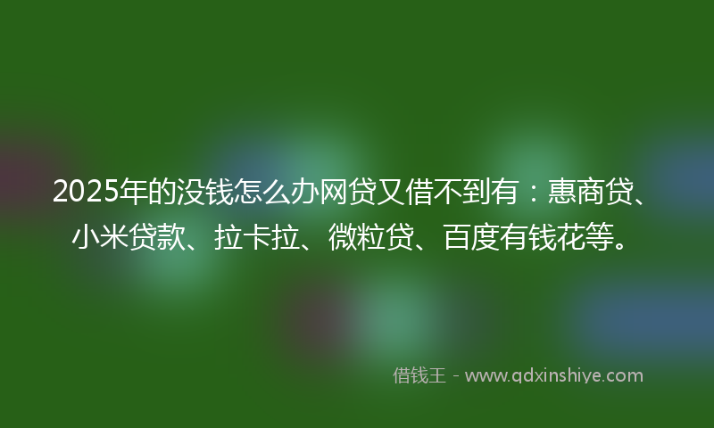 2025年的没钱怎么办网贷又借不到有：惠商贷、小米贷款、拉卡拉、微粒贷、百度有钱花等。