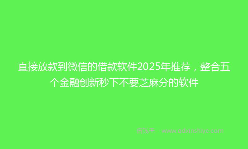 直接放款到微信的借款软件2025年推荐，整合五个金融创新秒下不要芝麻分的软件