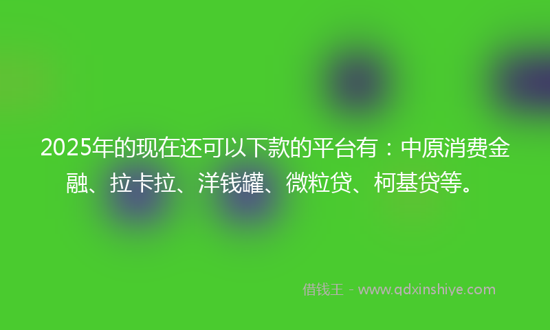 2025年的现在还可以下款的平台有：中原消费金融、拉卡拉、洋钱罐、微粒贷、柯基贷等。