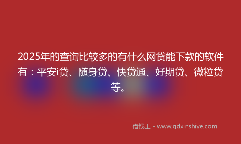 2025年的查询比较多的有什么网贷能下款的软件有：平安i贷、随身贷、快贷通、好期贷、微粒贷等。