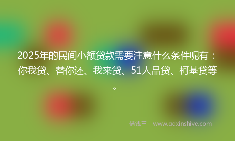 2025年的民间小额贷款需要注意什么条件呢有：你我贷、替你还、我来贷、51人品贷、柯基贷等。