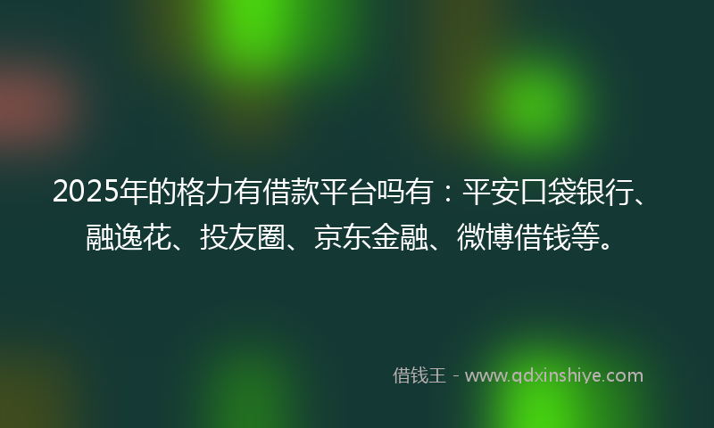 2025年的格力有借款平台吗有：平安口袋银行、融逸花、投友圈、京东金融、微博借钱等。