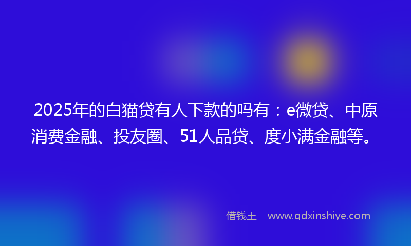 2025年的白猫贷有人下款的吗有:e微贷、中原消费金融、投友圈、51人品贷、度小满金融等。