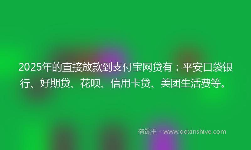 2025年的直接放款到支付宝网贷有：平安口袋银行、好期贷、花呗、信用卡贷、美团生活费等。