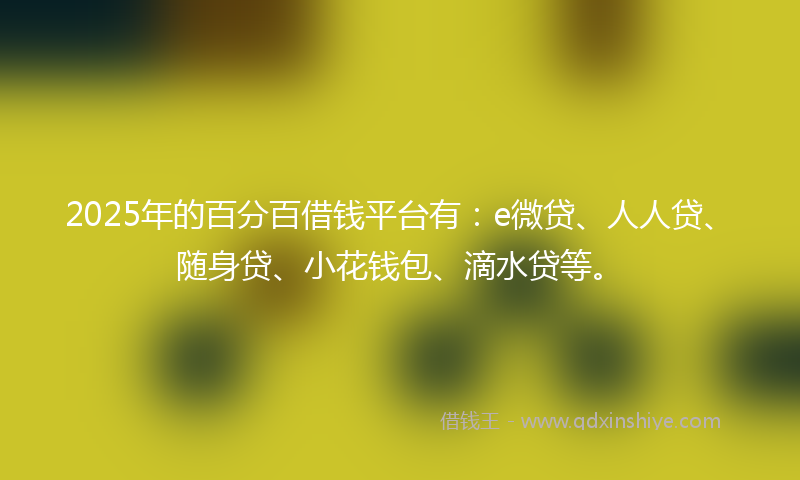 2025年的百分百借钱平台有：e微贷、人人贷、随身贷、小花钱包、滴水贷等。