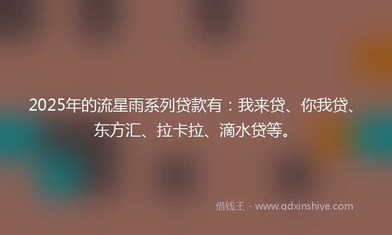 2025年的流星雨系列贷款有：我来贷、你我贷、东方汇、拉卡拉、滴水贷等。