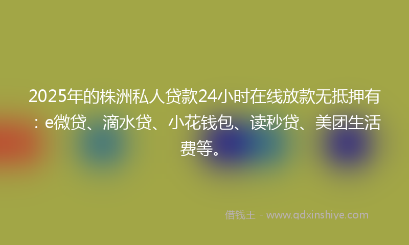 2025年的株洲私人贷款24小时在线放款无抵押有：e微贷、滴水贷、小花钱包、读秒贷、美团生活费等。