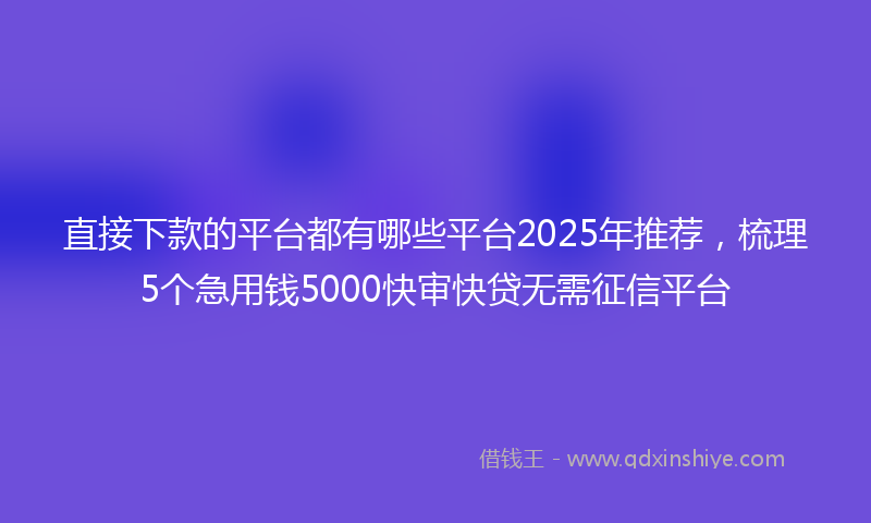直接下款的平台都有哪些平台2025年推荐，梳理5个急用钱5000快审快贷无需征信平台