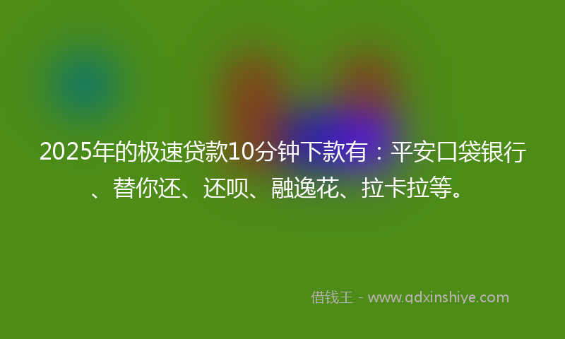 2025年的极速贷款10分钟下款有:平安口袋银行、替你还、还呗、融逸花、拉卡拉等。