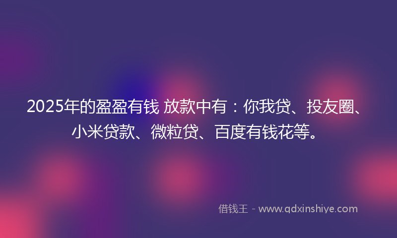 2025年的盈盈有钱 放款中有：你我贷、投友圈、小米贷款、微粒贷、百度有钱花等。