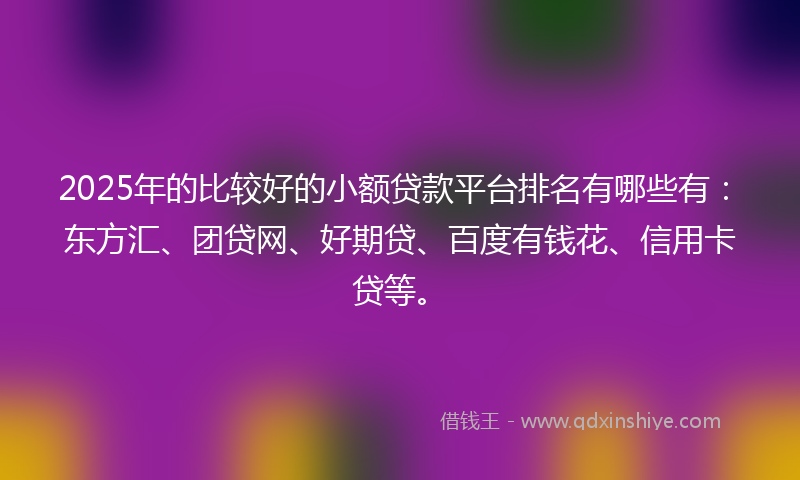 2025年的比较好的小额贷款平台排名有哪些有：东方汇、团贷网、好期贷、百度有钱花、信用卡贷等。