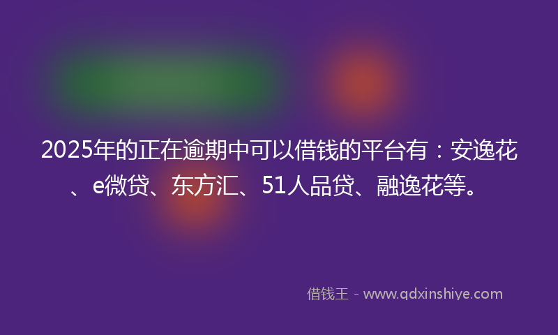 2025年的正在逾期中可以借钱的平台有:安逸花、e微贷、东方汇、51人品贷、融逸花等。