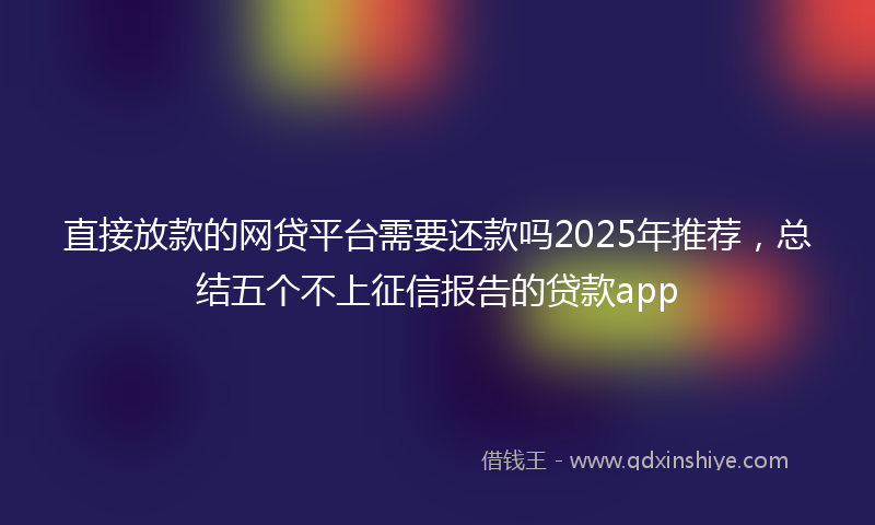 直接放款的网贷平台需要还款吗2025年推荐，总结五个不上征信报告的贷款app