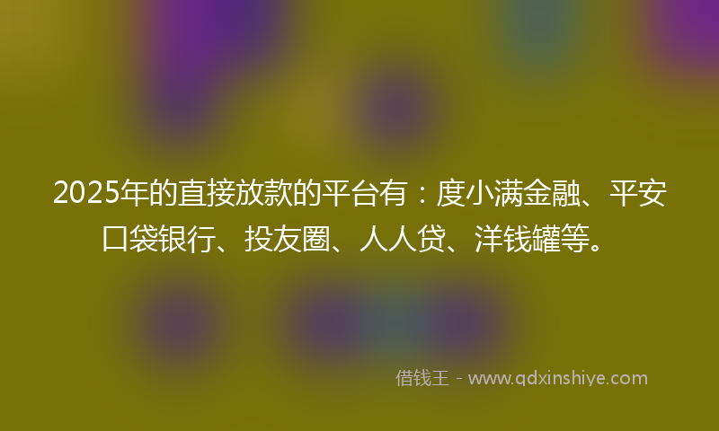 2025年的直接放款的平台有：度小满金融、平安口袋银行、投友圈、人人贷、洋钱罐等。