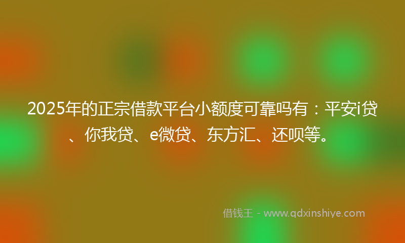 2025年的正宗借款平台小额度可靠吗有：平安i贷、你我贷、e微贷、东方汇、还呗等。