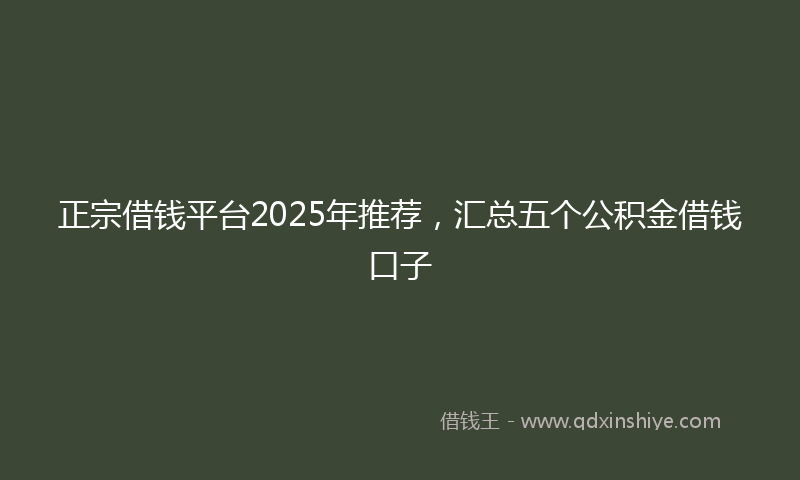 正宗借钱平台2025年推荐，汇总五个公积金借钱口子
