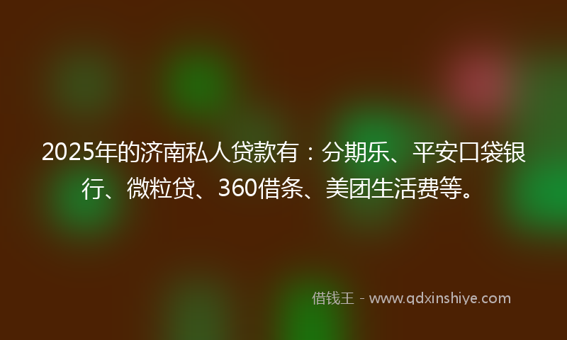 2025年的济南私人贷款有：分期乐、平安口袋银行、微粒贷、360借条、美团生活费等。