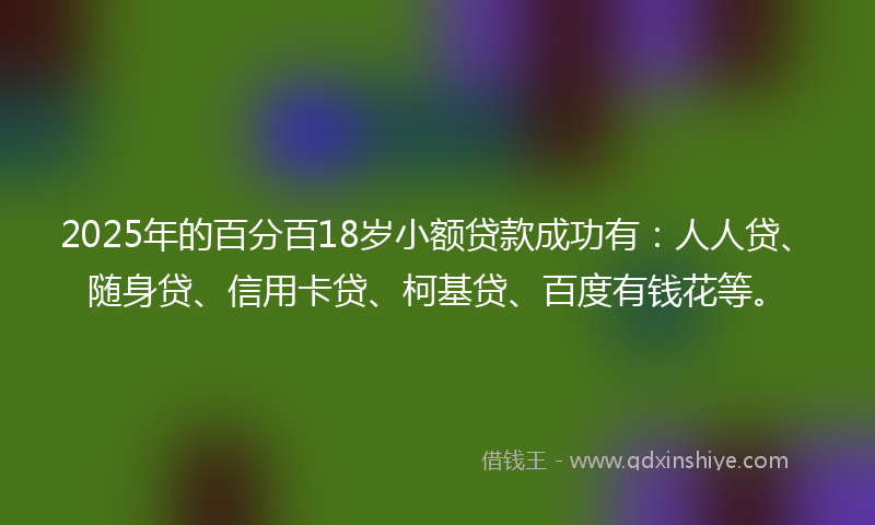 2025年的百分百18岁小额贷款成功有：人人贷、随身贷、信用卡贷、柯基贷、百度有钱花等。