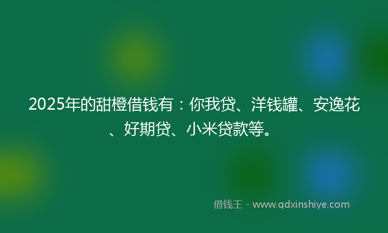 2025年的甜橙借钱有：你我贷、洋钱罐、安逸花、好期贷、小米贷款等。