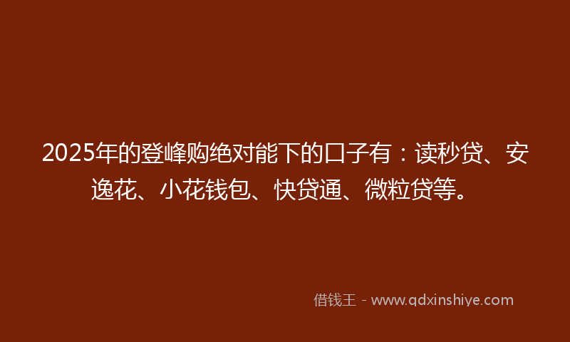 2025年的登峰购绝对能下的口子有：读秒贷、安逸花、小花钱包、快贷通、微粒贷等。