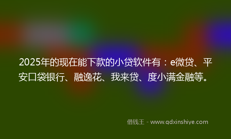 2025年的现在能下款的小贷软件有：e微贷、平安口袋银行、融逸花、我来贷、度小满金融等。