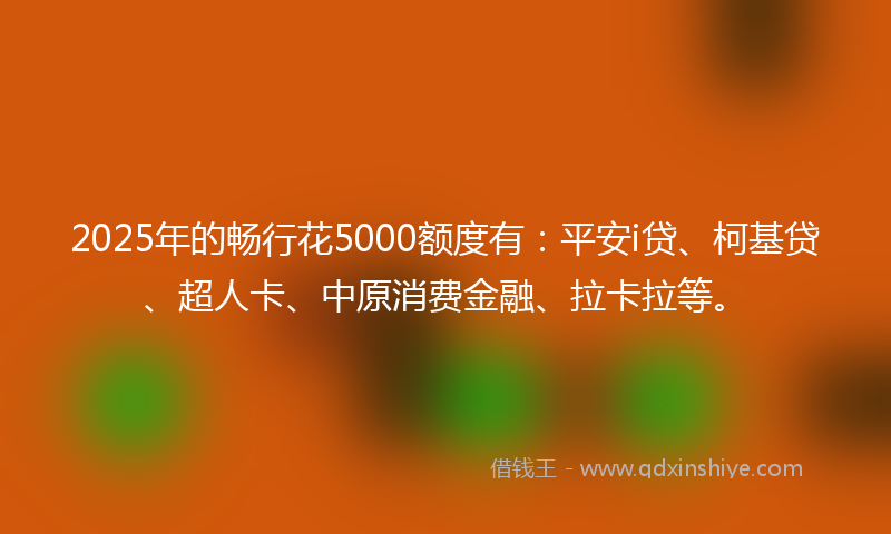 2025年的畅行花5000额度有：平安i贷、柯基贷、超人卡、中原消费金融、拉卡拉等。